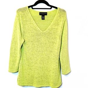 AUGUST SILK LIME GREEN 3/4 SLEEVE SWEATER Sz Med